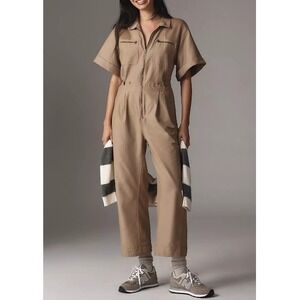 Daily Practice Anthropologie Women's Taupe Short-Sleeve Utility Jumpsuit Size 1X